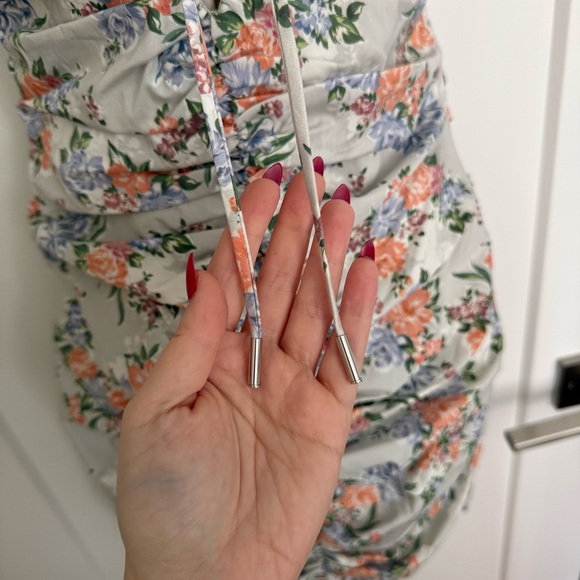 NWT - House of CB - Floral Ruched Cotton Ruffle Dress - Picture 5 of 12